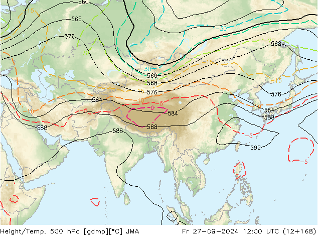 Height/Temp. 500 hPa JMA Fr 27.09.2024 12 UTC