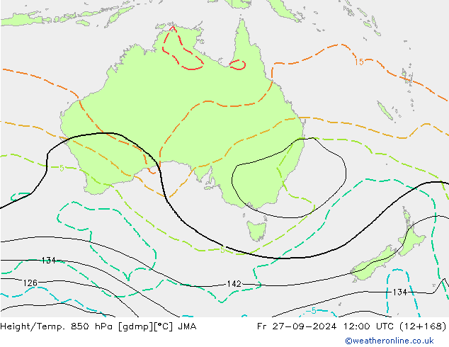 Height/Temp. 850 hPa JMA Pá 27.09.2024 12 UTC