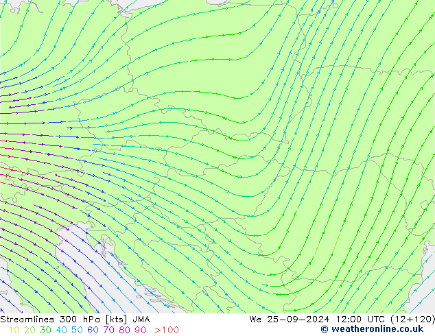 Stroomlijn 300 hPa JMA wo 25.09.2024 12 UTC