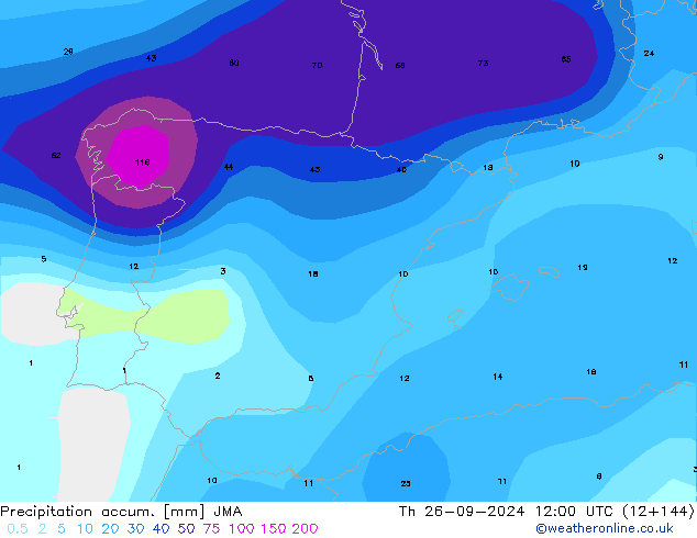 Precipitación acum. JMA jue 26.09.2024 12 UTC