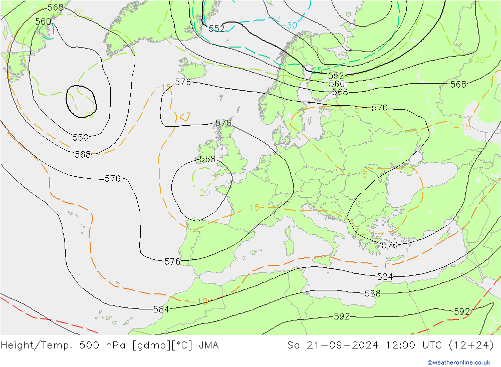 Height/Temp. 500 hPa JMA So 21.09.2024 12 UTC