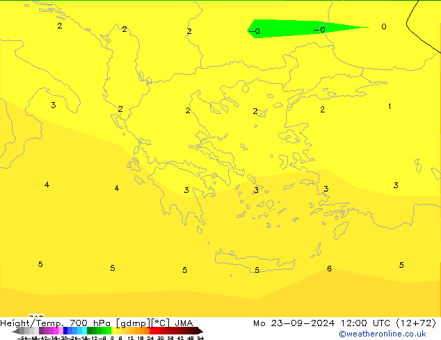 Geop./Temp. 700 hPa JMA lun 23.09.2024 12 UTC