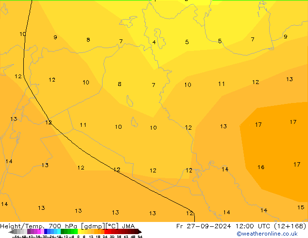 Height/Temp. 700 гПа JMA пт 27.09.2024 12 UTC