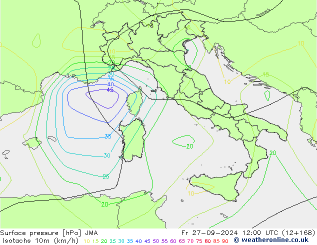 Isotachs (kph) JMA  27.09.2024 12 UTC