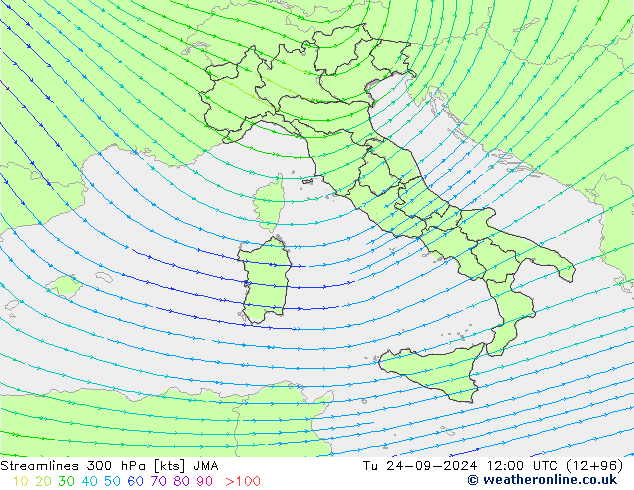 Streamlines 300 hPa JMA Tu 24.09.2024 12 UTC