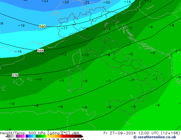 Height/Temp. 500 hPa JMA Pá 27.09.2024 12 UTC