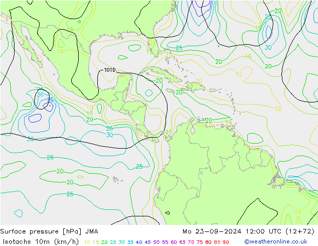 Isotachs (kph) JMA lun 23.09.2024 12 UTC