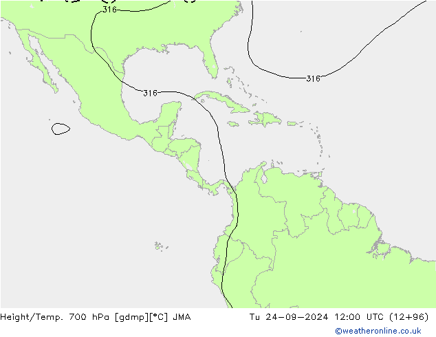 Height/Temp. 700 hPa JMA Tu 24.09.2024 12 UTC