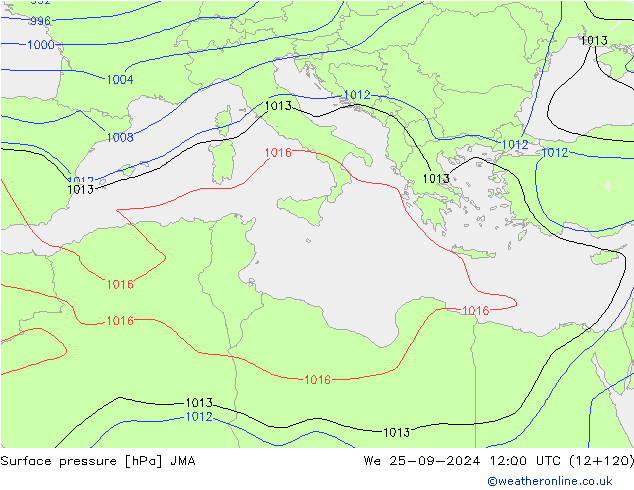 Presión superficial JMA mié 25.09.2024 12 UTC