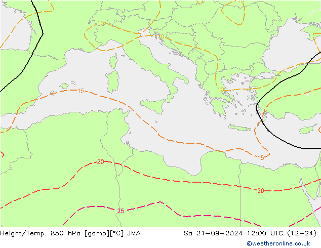 Height/Temp. 850 hPa JMA So 21.09.2024 12 UTC