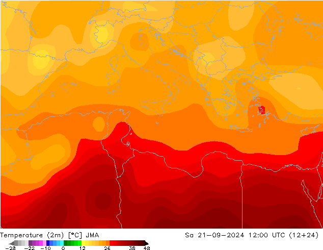 Temperatuurkaart (2m) JMA za 21.09.2024 12 UTC