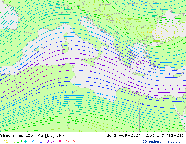 Streamlines 200 hPa JMA Sa 21.09.2024 12 UTC