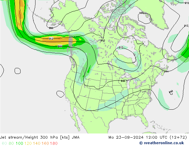 Jet stream/Height 300 hPa JMA Po 23.09.2024 12 UTC