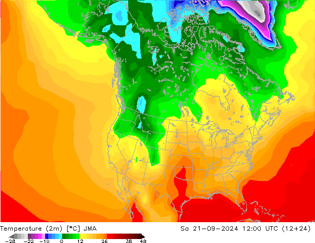 Temperatura (2m) JMA sab 21.09.2024 12 UTC