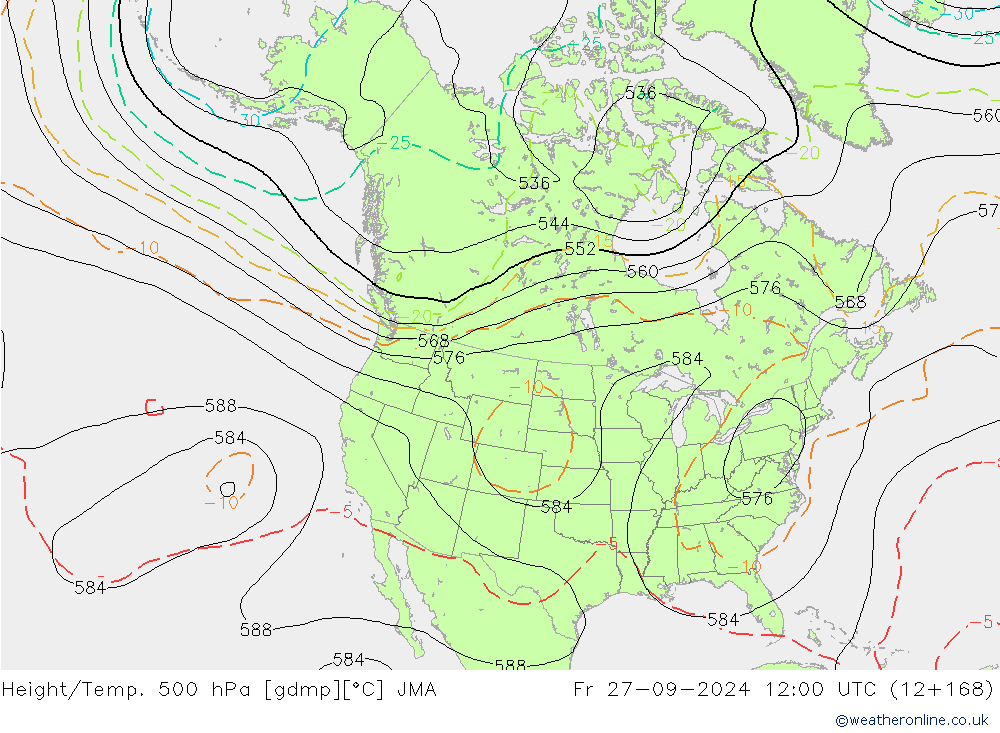 Height/Temp. 500 hPa JMA Fr 27.09.2024 12 UTC