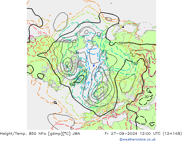 Yükseklik/Sıc. 850 hPa JMA Cu 27.09.2024 12 UTC