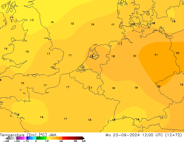 Temperature (2m) JMA Mo 23.09.2024 12 UTC