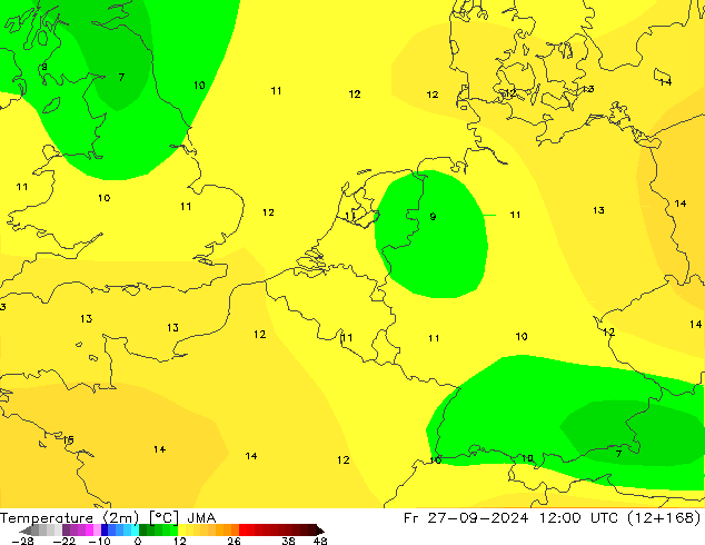 Temperatura (2m) JMA Sex 27.09.2024 12 UTC