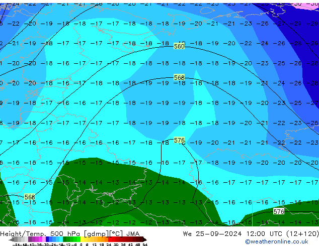 Hoogte/Temp. 500 hPa JMA wo 25.09.2024 12 UTC