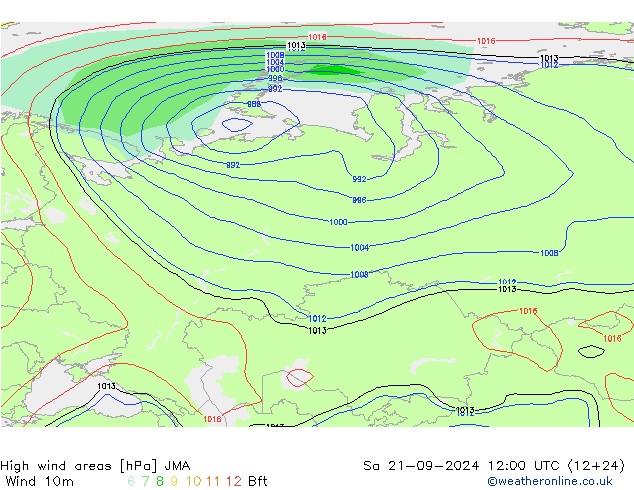 Izotacha JMA so. 21.09.2024 12 UTC