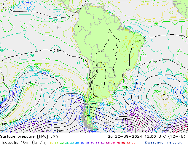 Isotachs (kph) JMA Dom 22.09.2024 12 UTC