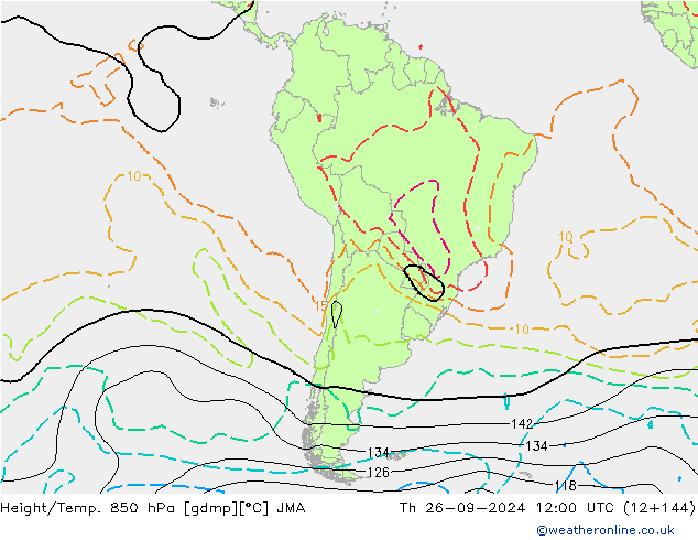 Height/Temp. 850 hPa JMA czw. 26.09.2024 12 UTC