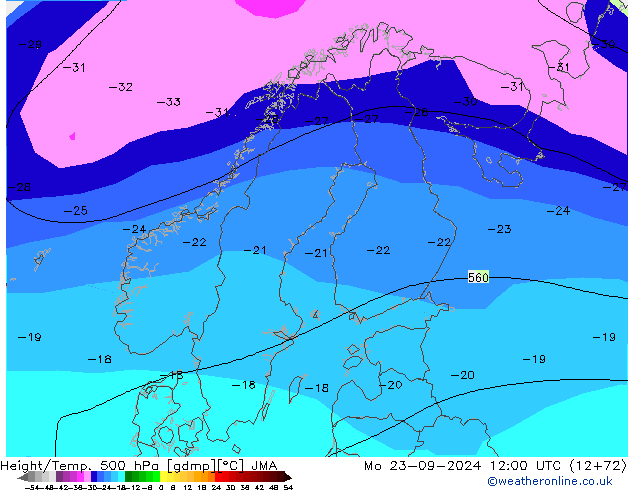 Height/Temp. 500 hPa JMA Mo 23.09.2024 12 UTC