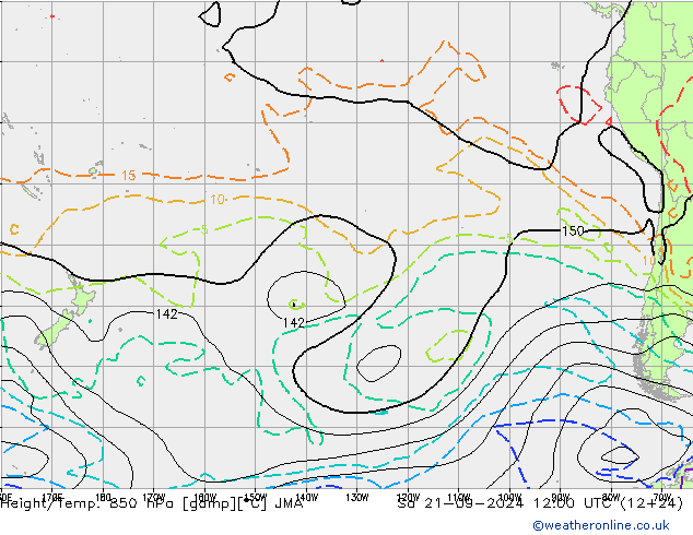 Height/Temp. 850 hPa JMA sab 21.09.2024 12 UTC