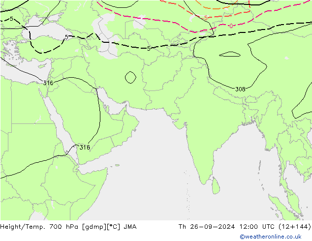 Height/Temp. 700 hPa JMA Čt 26.09.2024 12 UTC