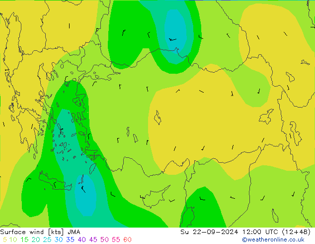 Viento 10 m JMA dom 22.09.2024 12 UTC