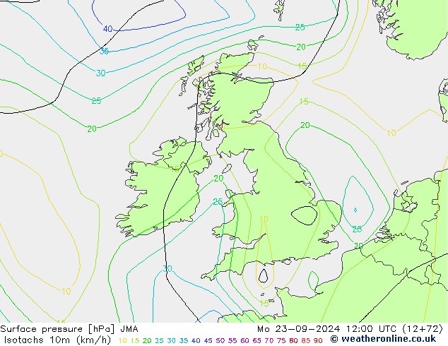 Isotachs (kph) JMA lun 23.09.2024 12 UTC