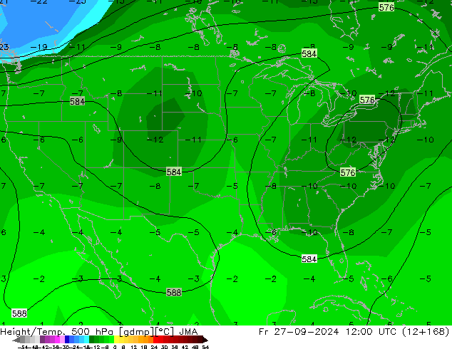 Height/Temp. 500 hPa JMA Fr 27.09.2024 12 UTC