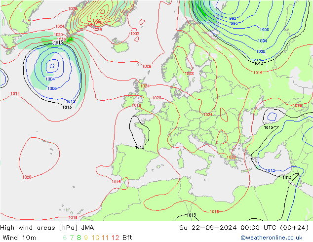 High wind areas JMA dom 22.09.2024 00 UTC