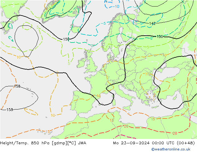 Height/Temp. 850 hPa JMA 星期一 23.09.2024 00 UTC