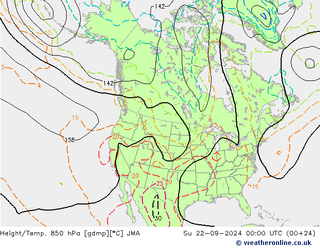 Height/Temp. 850 hPa JMA 星期日 22.09.2024 00 UTC