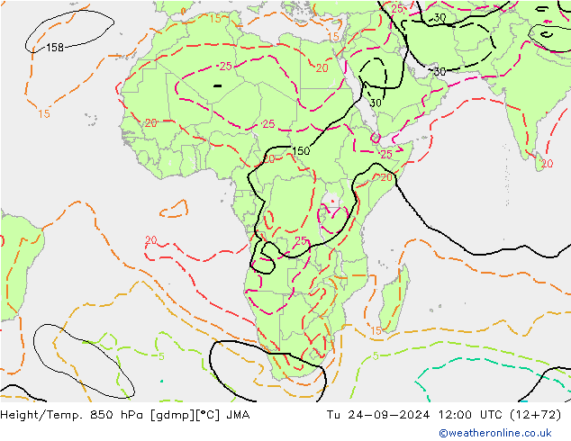 Height/Temp. 850 hPa JMA Tu 24.09.2024 12 UTC