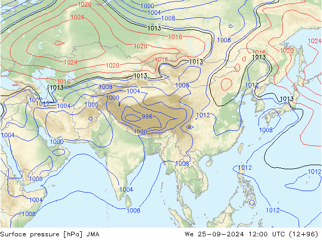 Atmosférický tlak JMA St 25.09.2024 12 UTC