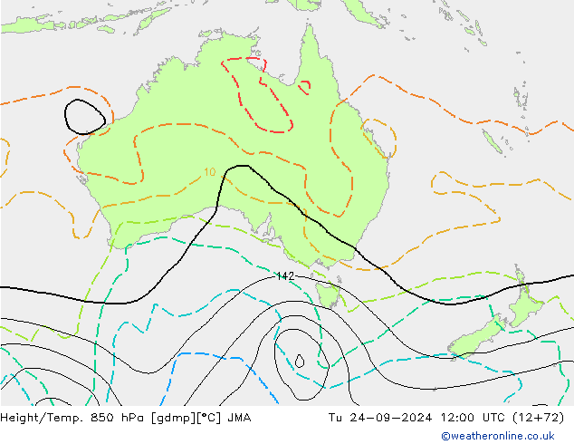 Height/Temp. 850 hPa JMA Tu 24.09.2024 12 UTC