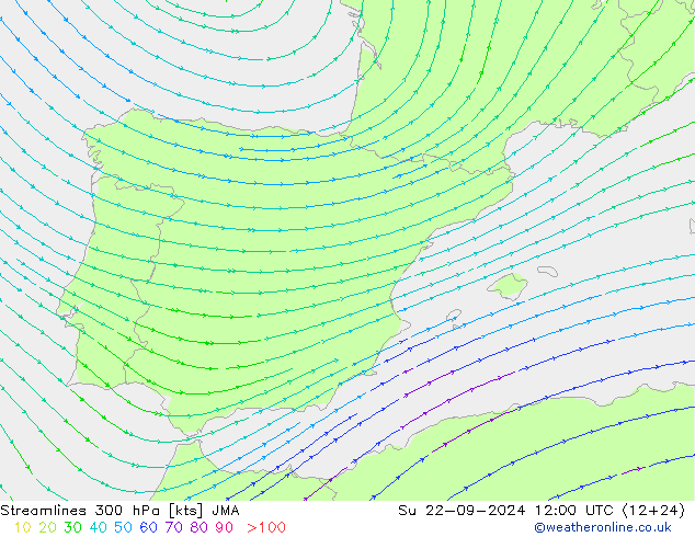 Streamlines 300 hPa JMA Ne 22.09.2024 12 UTC