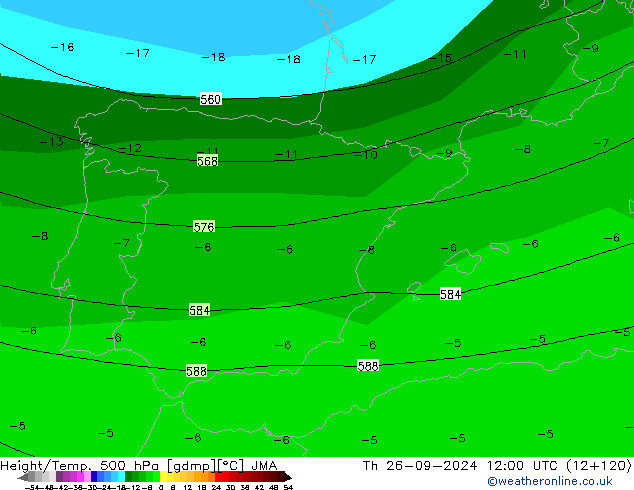 Height/Temp. 500 hPa JMA Qui 26.09.2024 12 UTC