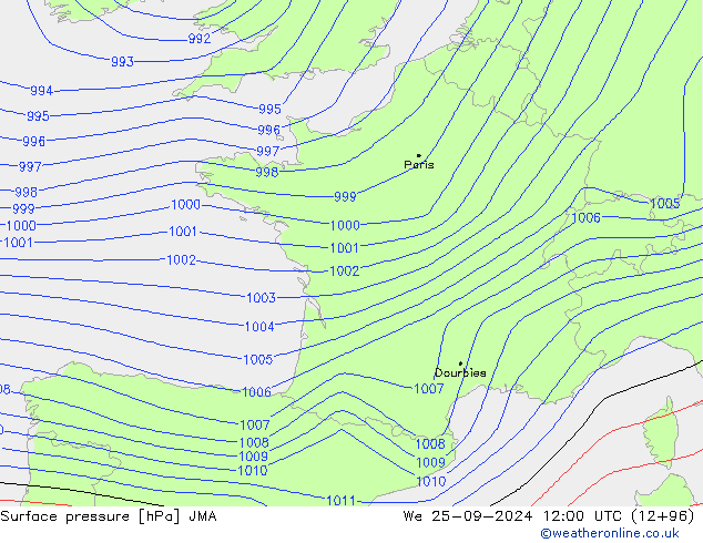 Surface pressure JMA We 25.09.2024 12 UTC