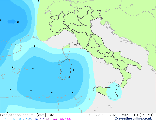 Totale neerslag JMA zo 22.09.2024 12 UTC