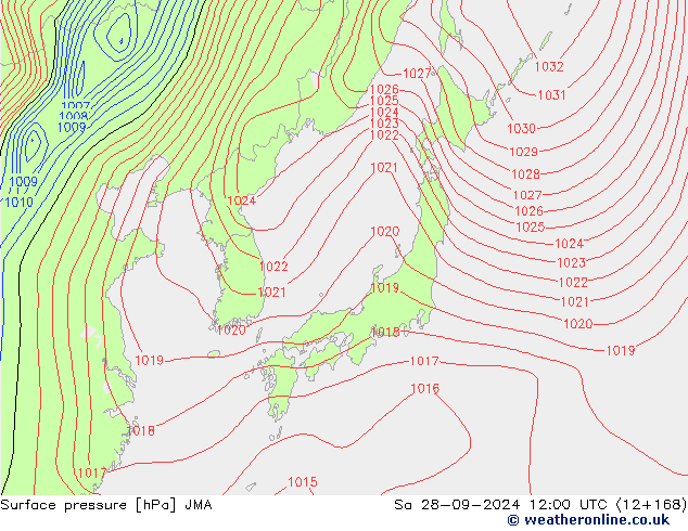 Surface pressure JMA Sa 28.09.2024 12 UTC