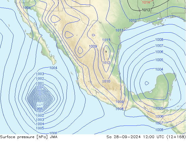 Presión superficial JMA sáb 28.09.2024 12 UTC