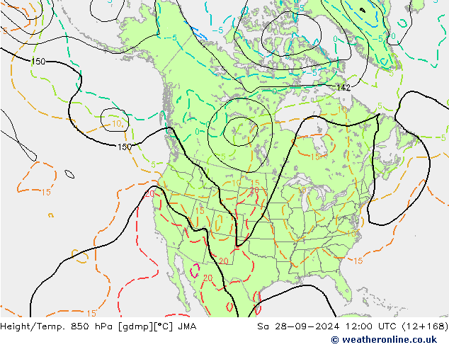 Height/Temp. 850 hPa JMA 星期六 28.09.2024 12 UTC