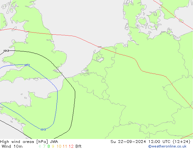 High wind areas JMA 星期日 22.09.2024 12 UTC