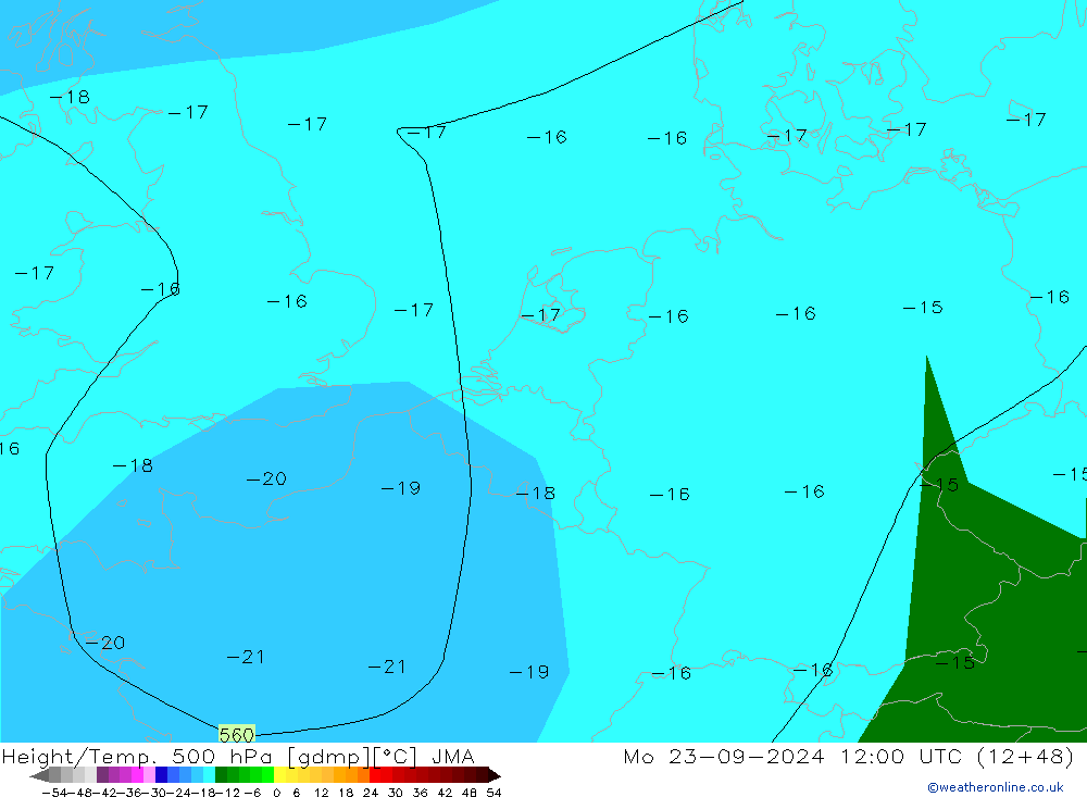 Height/Temp. 500 hPa JMA Mo 23.09.2024 12 UTC