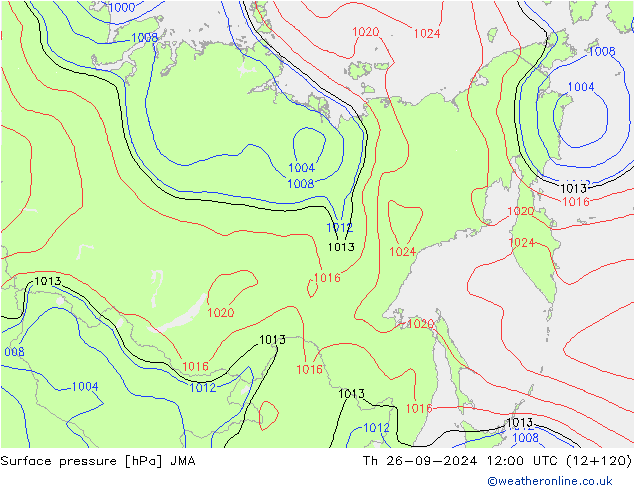 Atmosférický tlak JMA Čt 26.09.2024 12 UTC