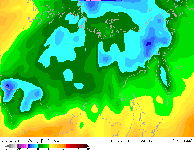 Temperature (2m) JMA Fr 27.09.2024 12 UTC