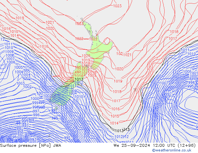 Atmosférický tlak JMA St 25.09.2024 12 UTC